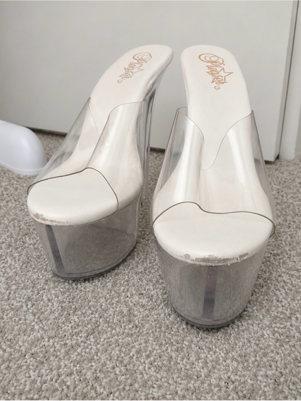 Pleaser Flamingo-801 Clear Platform Mule with White Insole - Picture 2 of 3